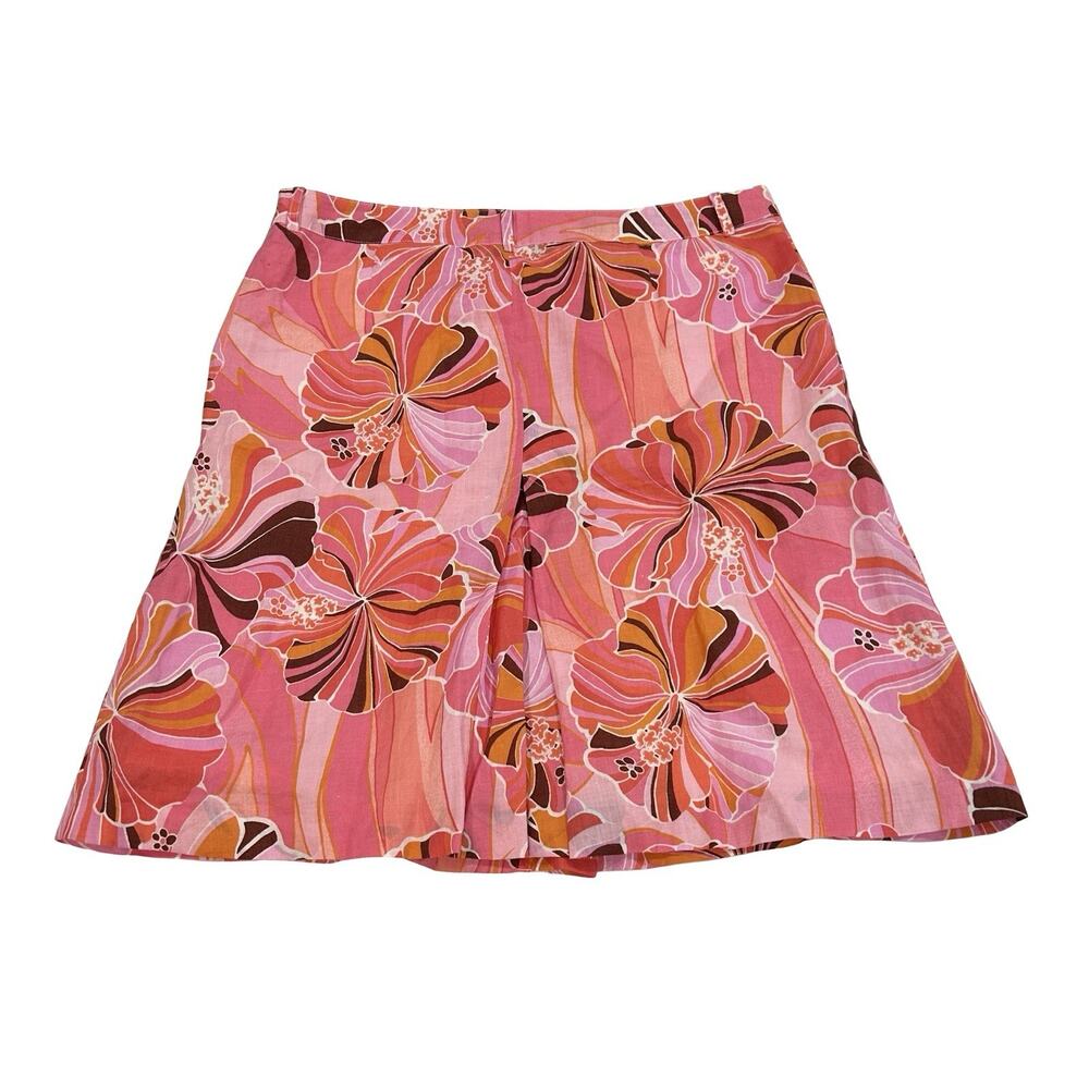 Zara Floral Ramie Short Skirt Womens Size 12 Pink with Belt Loops & Pockets - Picture 3 of 6